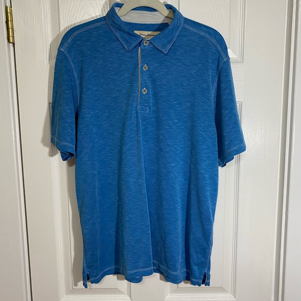 TOMMY BAHAMA Heather Blue Polo, Size Large